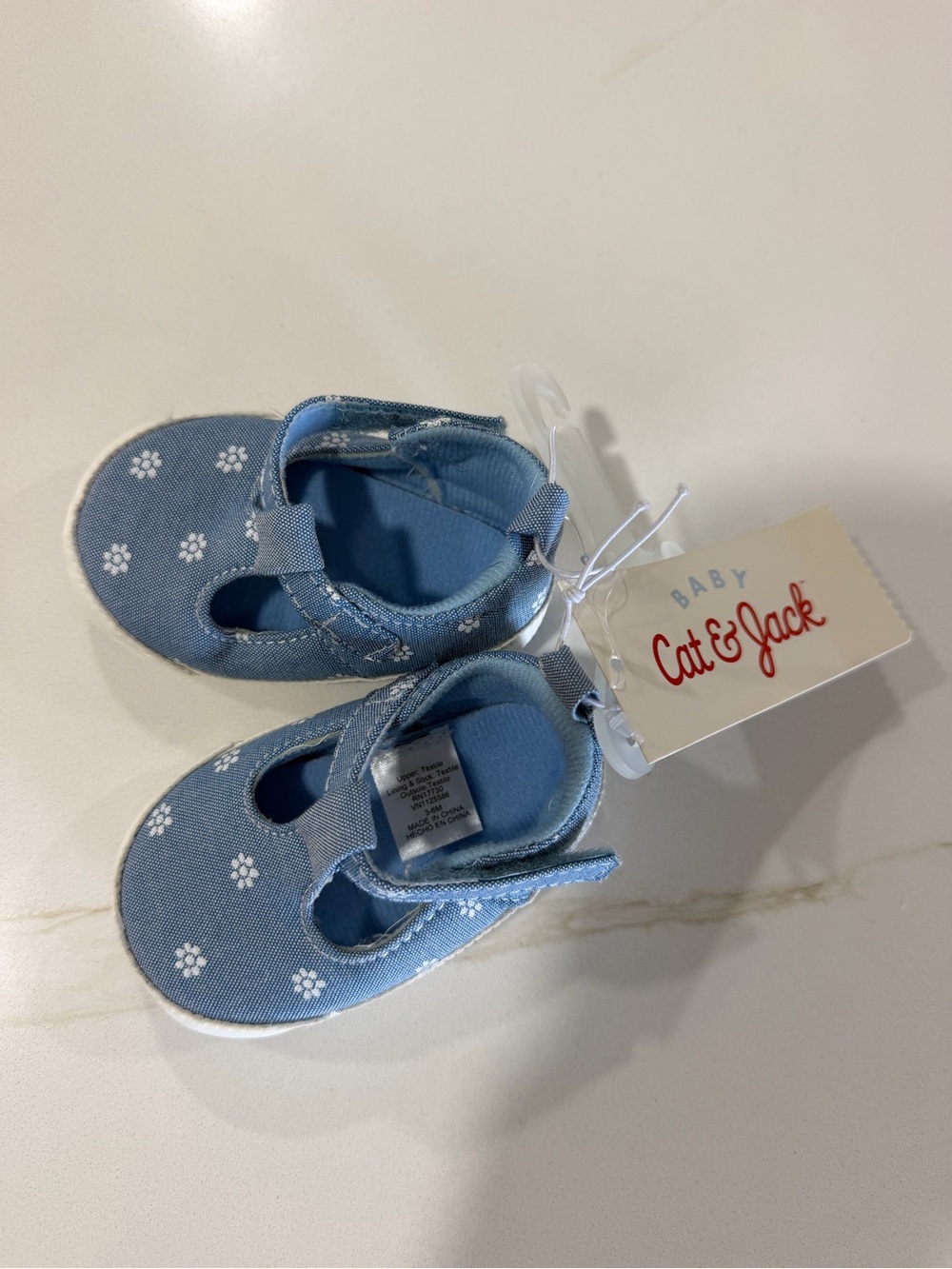 Cat & Jack Light Blue Floral Canvas Baby Mary Janes